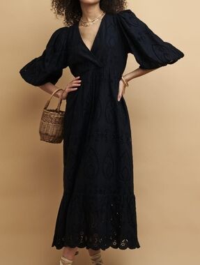 NOBODY'S CHILD Broderie Anglaise Nora Midaxi Dress, Black, Size 4